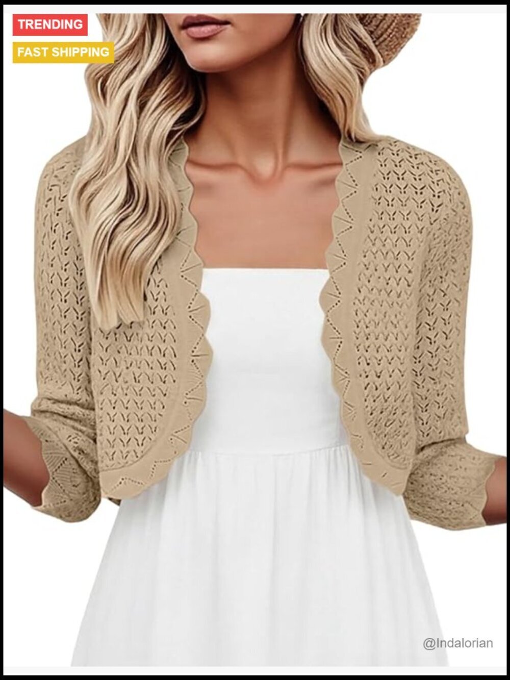 Crochet Bolero Shrug Cardigan 3/4 Sleeve Lightweight Layering Sweater for